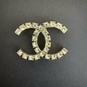 Chanel Upcycled Elegant Gold tone with Silver big diamond studs Brooch